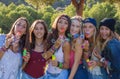 Group of kids blowing bubbles Royalty Free Stock Photo