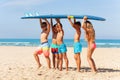 Kids portrait carry surfboard on the beach Royalty Free Stock Photo