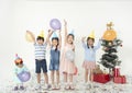 Group of kids celebrate christmas and happy new year party