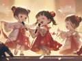 Group of kids dancing and singing a song on the stage. Childrens performance, Generative AI Royalty Free Stock Photo