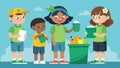 A group of kids doing a trash audit categorizing and counting the waste collected to raise awareness of the importance Royalty Free Stock Photo