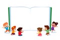 group of kids in front of blank open book Royalty Free Stock Photo