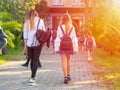 Group of kids going to school together, back to school Royalty Free Stock Photo