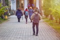 Group of kids going to school together, back to school Royalty Free Stock Photo