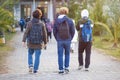 Group of kids going to school together, back to school Royalty Free Stock Photo