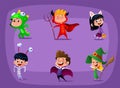 Group of kids in Halloween costume. Cartoon vector Royalty Free Stock Photo