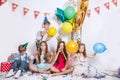 Group of kids having fun and looking happy on birthday party Royalty Free Stock Photo