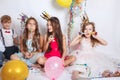 Group of kids having fun and looking happy on birthday party Royalty Free Stock Photo