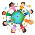 Group of kids holding hands together around the world with World Environment Day concept Royalty Free Stock Photo