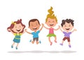 Group of kids holding their hands and jumping Royalty Free Stock Photo