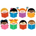 Group of children reading books. Vector illustration