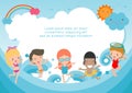 Group of kids jumping on the beach in swimsuit, Template for advertising brochure,your text