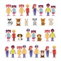 group of kids with pets bundle characters Royalty Free Stock Photo