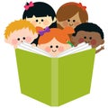 Group of children reading a book. Vector Illustration Royalty Free Stock Photo