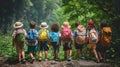 Group of kids on school field trip exploring nature together Royalty Free Stock Photo