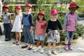 Group of kids school field trips learning outdoors botanic park