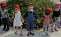 Group of kids school field trips learning outdoors botanic park