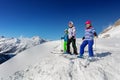Group of kids ski sport portrait on mountain top Royalty Free Stock Photo