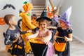 Group of kids waiting for Halloween candies Royalty Free Stock Photo