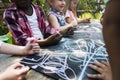 Group of kindergarten kids friends drawing art class outdoors Royalty Free Stock Photo