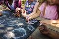 Group of kindergarten kids friends drawing art class outdoors Royalty Free Stock Photo