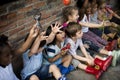 Group of kindergarten kids little farmers learning gardening Royalty Free Stock Photo