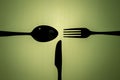 Group of kitchen utensils. silhouettes fork,knife and spoon