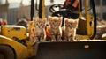 A group of kittens sitting on top of a bulldozer. Generative AI image.