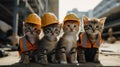 A group of kittens wearing hard hats and vests. Generative AI image.