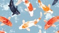 A group of koi fish are swimming in a blue water, AI Royalty Free Stock Photo