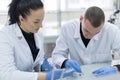 Group of  Laboratory scientists working at lab with test tubes, test or research in clinical laboratory.Science, chemistry, Royalty Free Stock Photo