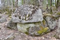 Group of large limestone boulders along hiking trail at Pretty River Valley
