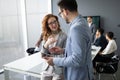 Group of lawyers discussing contract together in office Royalty Free Stock Photo