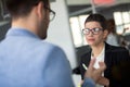 Group of lawyers discussing contract together in office Royalty Free Stock Photo