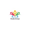 Group learning book and child illustration logo, color vector template design