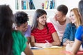 Group of learning indian and latin and african american students