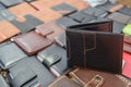 Group of Leather Skin Wallet in traditional night street market in thailand