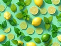 A Group Of Lemons, Limes And Mint Leaves. Generative AI Royalty Free Stock Photo