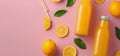 Group of Lemons and Oranges on Pink Background Royalty Free Stock Photo