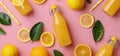 Group of Lemons and Oranges on Pink Background Royalty Free Stock Photo