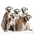 Group of lemur katta (Lemur catta) on white background Royalty Free Stock Photo