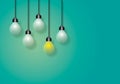 Group light bulb on a green-blue background, Ideas inspiration concepts of business leadership or goal to success.