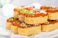 Group of Light Crunchy Puff Layered Pastry Garnished With Pistachios & Coconut Flakes Popular Persian Sweets In Iran Called Royalty Free Stock Photo
