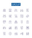 Group line icons signs set. Design collection of Collective, Crowd, Clique, Congregation, Conglomeration, Fraternity