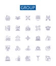 Group line icons signs set. Design collection of Collective, Crowd, Clique, Congregation, Conglomeration, Fraternity