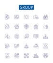 Group line icons signs set. Design collection of Collective, Crowd, Clique, Congregation, Conglomeration, Fraternity