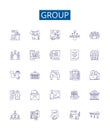 Group line icons signs set. Design collection of Collective, Crowd, Clique, Congregation, Conglomeration, Fraternity