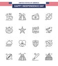Group of 16 Lines Set for Independence day of United States of America such as pumpkin; day; dollar; sports; basketball Royalty Free Stock Photo