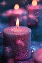 Group of lit candles on a table, suitable for various occasions Royalty Free Stock Photo
