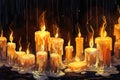 A group of lit candles on top of a table. Suitable for various occasions Royalty Free Stock Photo
